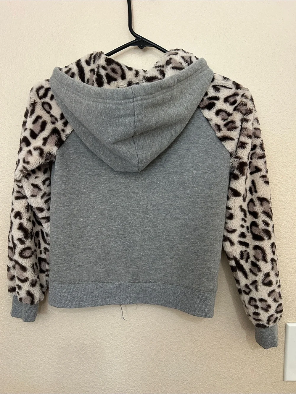 Epic Threads Grey Hoodie with Leopard Faux Fur Trim
